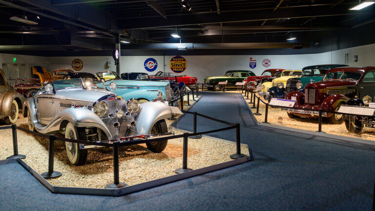 many classic cars on display at the national automobile museum in reno