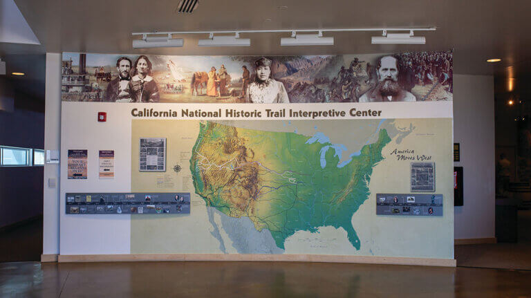trail map inside the california trail interpretive center in elko nevada