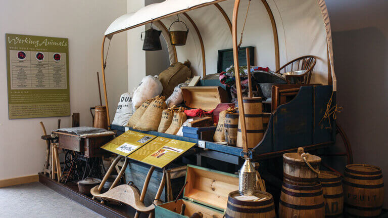 wagon exhibit inside california trail interpretive center in elko nevada