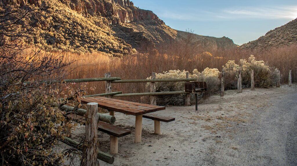 picnic table at echo canyon state park near pioche nevada