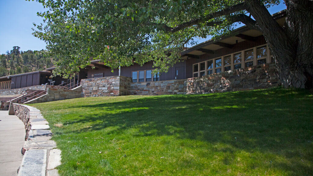 grassy area in front of great basin association bookstore