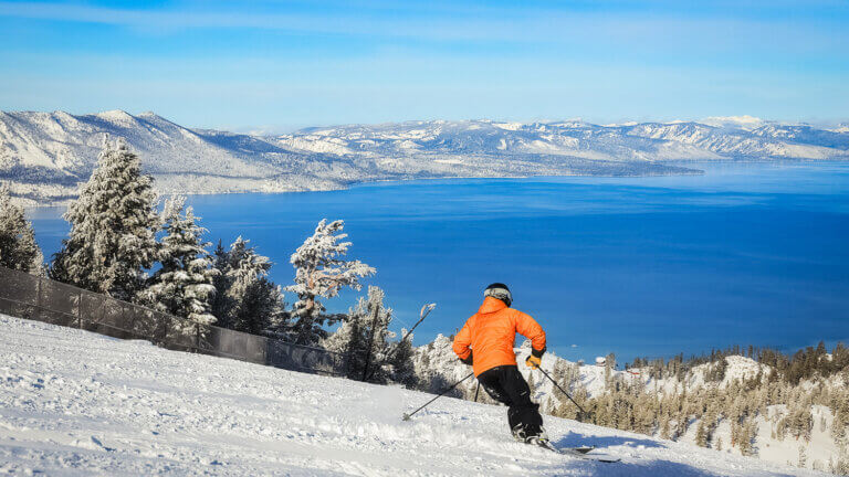 skier at heavenly mountain in lake tahoe