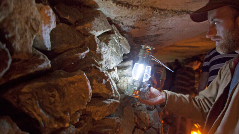 lamp lighting inside the lehman caves