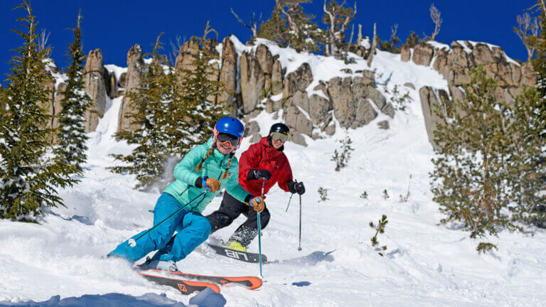 two people skiing at mt. rose-ski tahoe