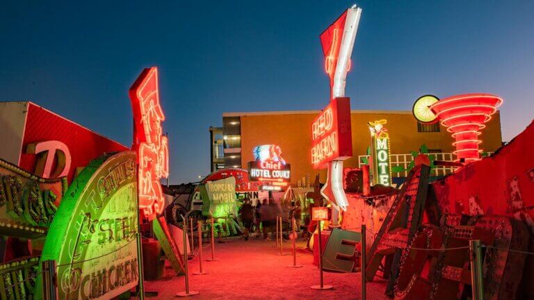 the neon museum las vegas at night