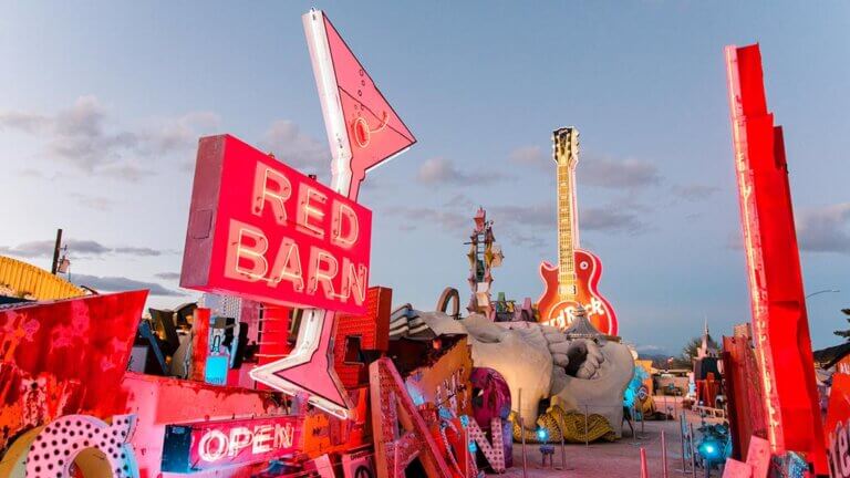 the neon museum las vegas at dusk