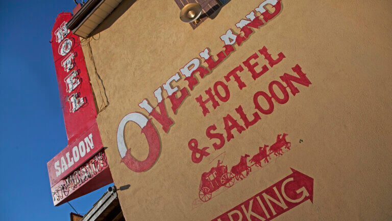 Overland Hotel & Saloon   Casino Business Card   Pioche Nevada 