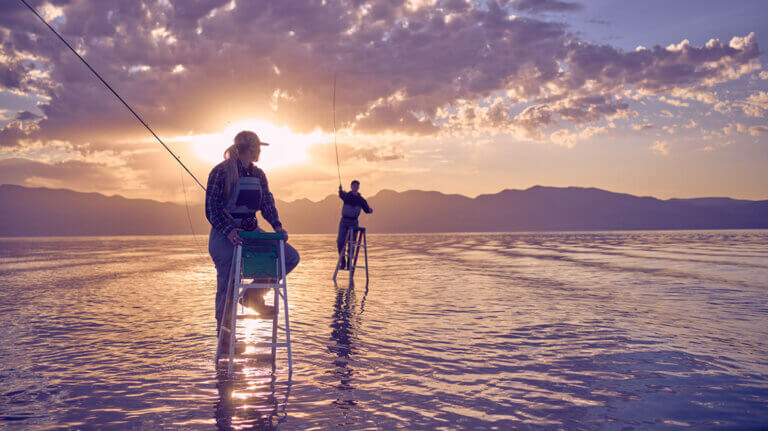 fly fishing on a ladder at pyramid lake nevada
