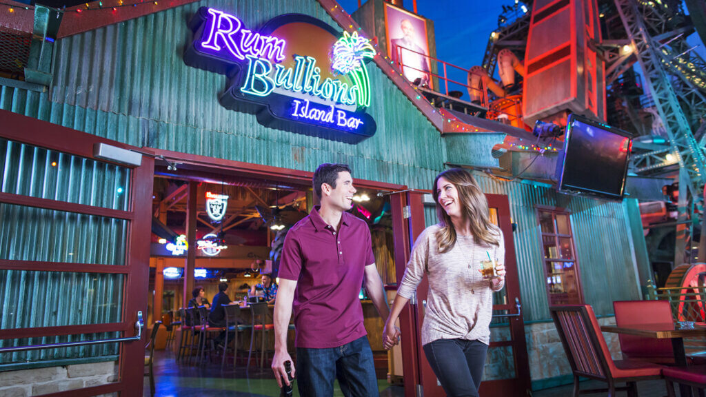 couple leaving rum bullions at the silver legacy reno
