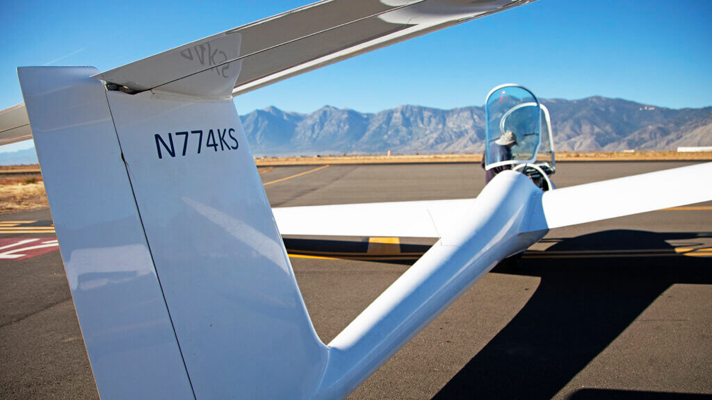 soaring nv glider on a runway