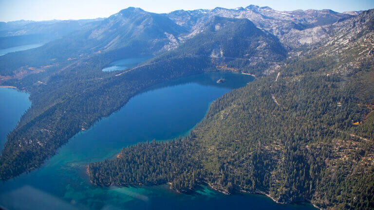 aerial view of lakes and mountians