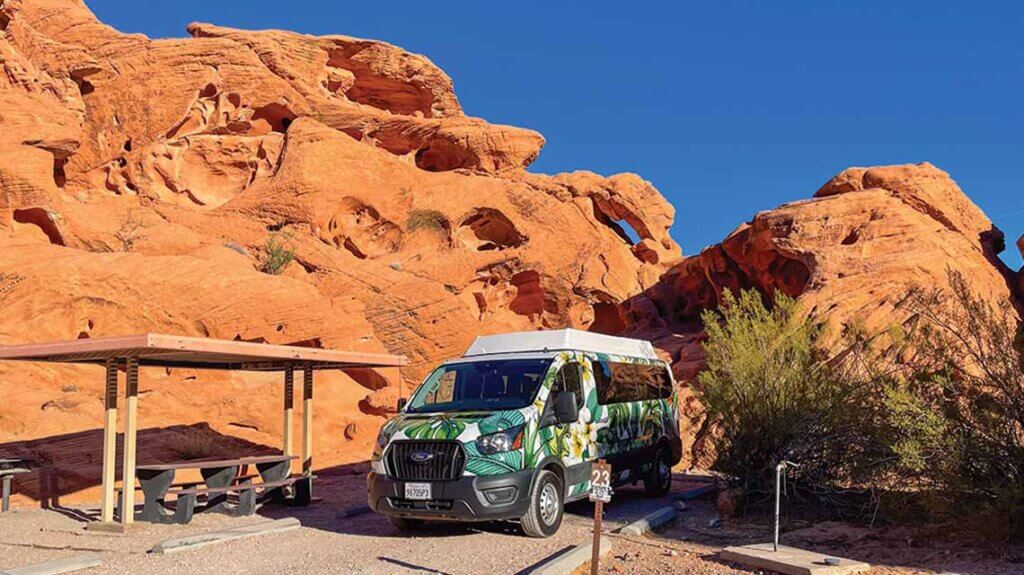 camper van at valley of fire state park campground