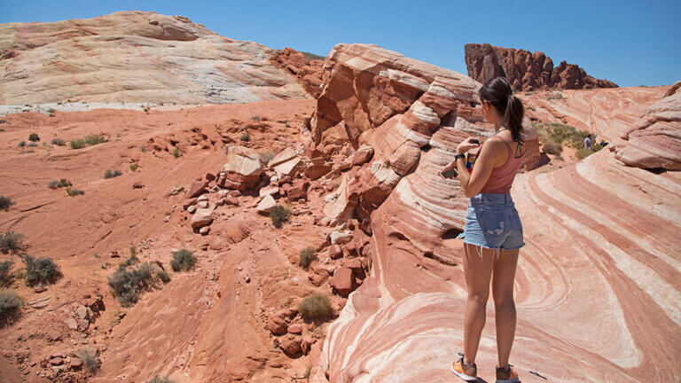 hiker at valley of fire in nevada
