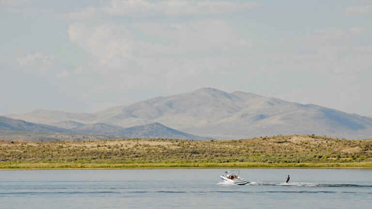 wakeboarding behind a boat on the humboldt river