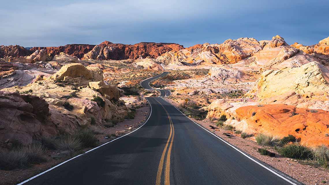 scenic road through valley of fire state park in nevada