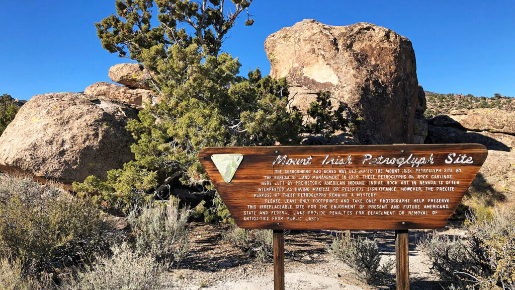 sign for mount irish petroglyph site 