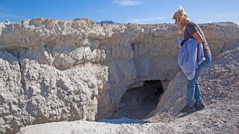woman exploring fossil beds national monument in tule springs