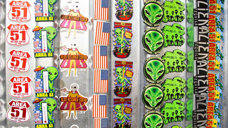stickers at Alien Research Center gift shop