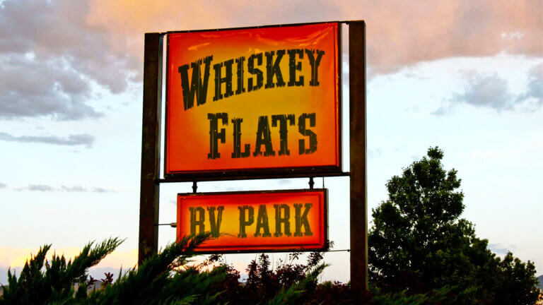 whiskey flats rv park sign