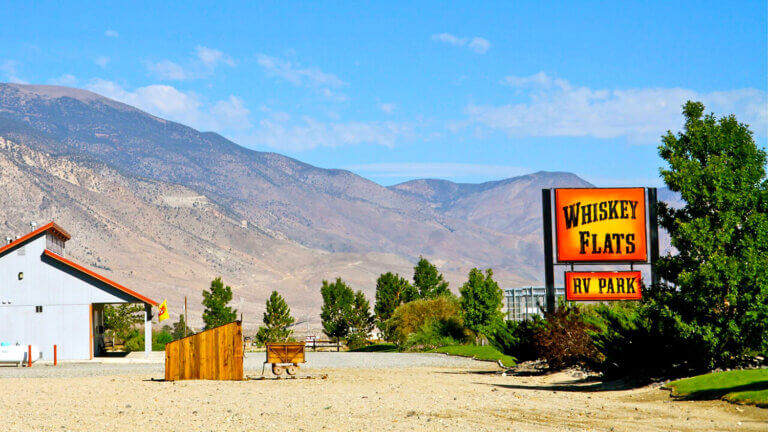 whiskey flats rv park with mountain background