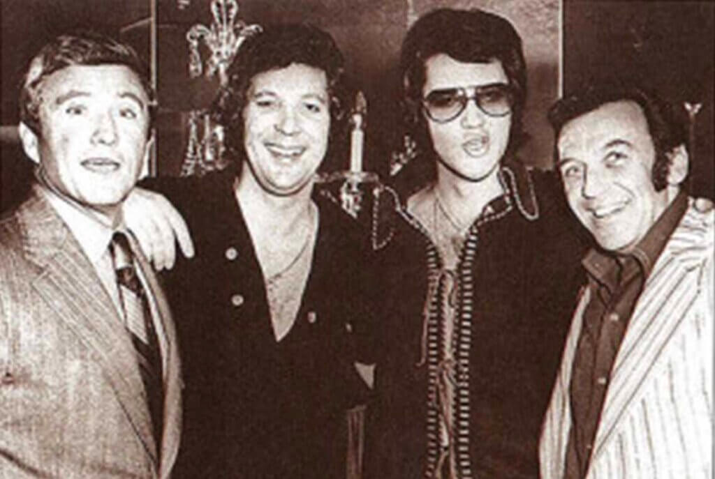 elvis posing with merv griffin tom jones norm crosby in las vegas