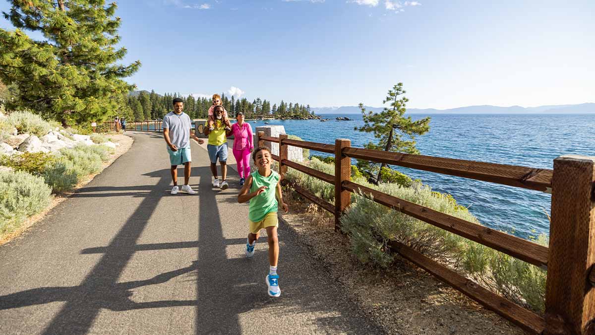 family walking tahoe east shore trail