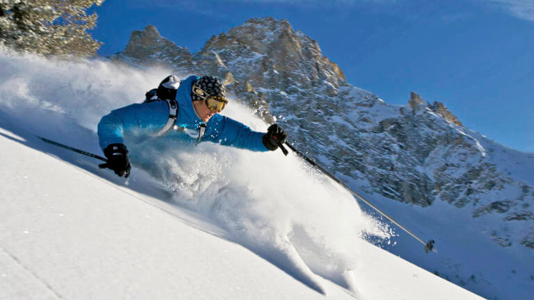 skiing in powder at lamoille canyon