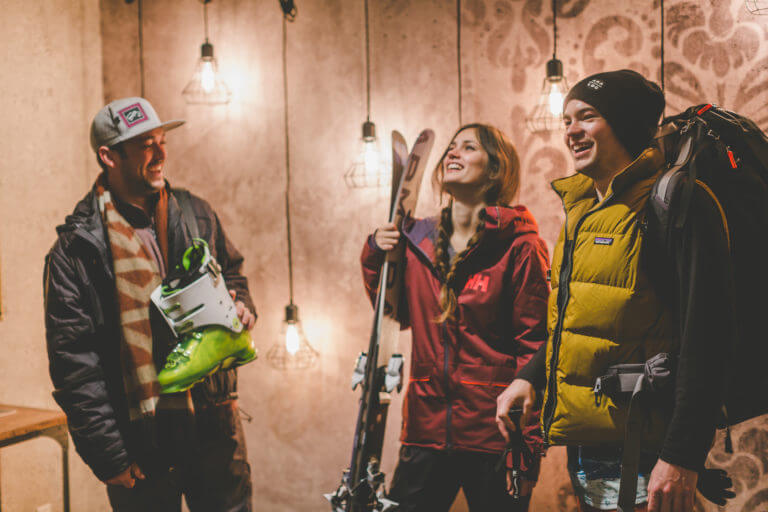 skiers getting ready at whitney peak hotel