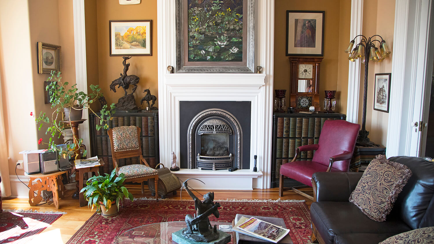 fireplace at cobb mansion bed and breakfast