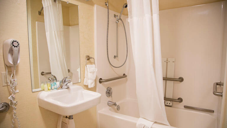 bathroom at silverland inn suites