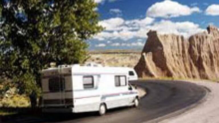 rv driving on a winding road