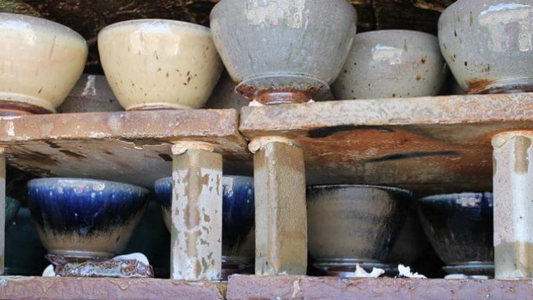 racks of pottery at tuscarora pottery school