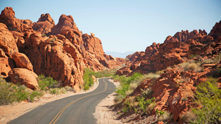 valley of fire scenic byway road between mountains