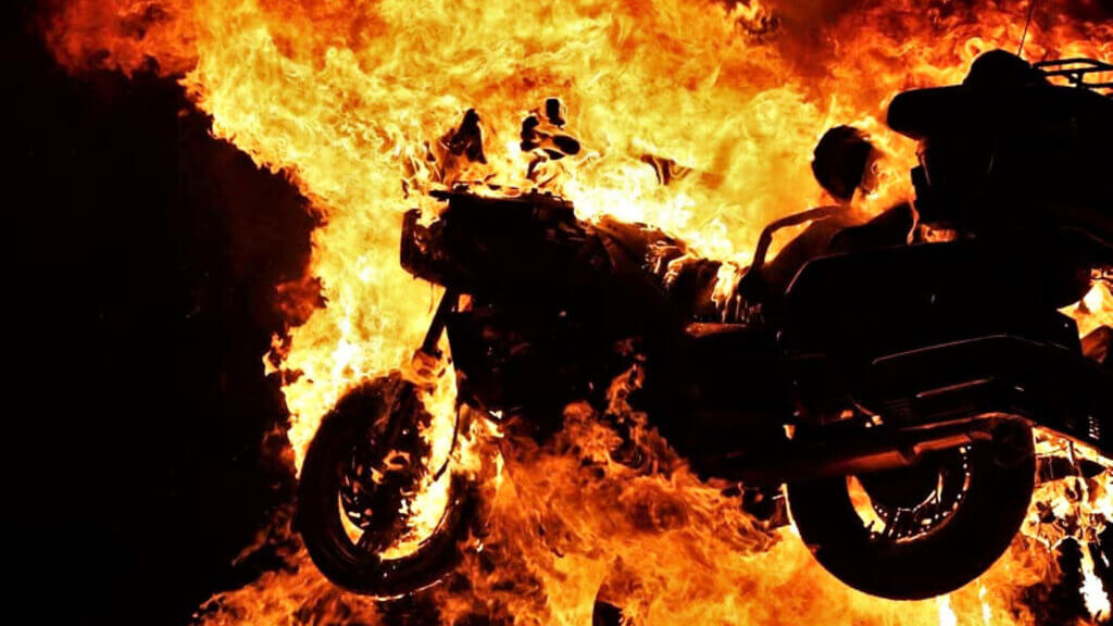 burning bike at runamucca motorcycle and music festival in winnemucca nevada