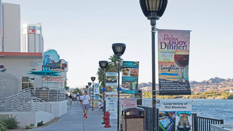 signage lining the laughlin riverwalk