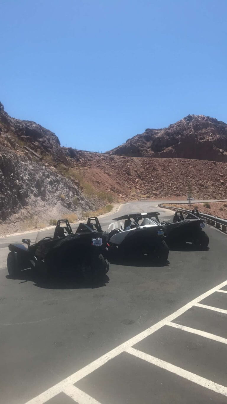 parked slingshot in canyon