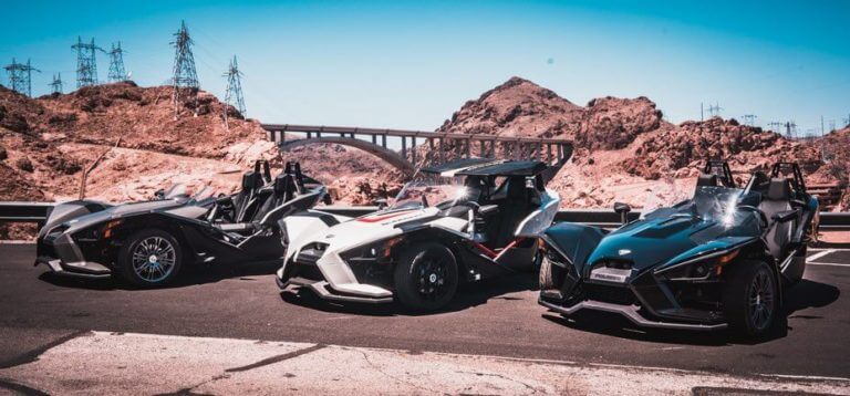 parked slingshot in canyon