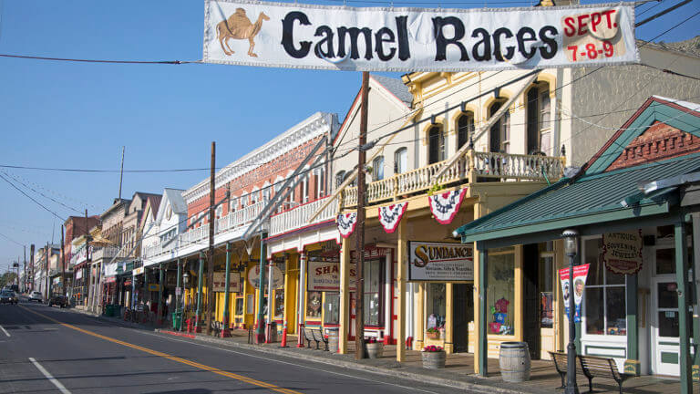 Virginia street with camel race sign