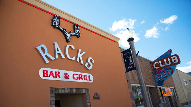 racks bar and grill sign