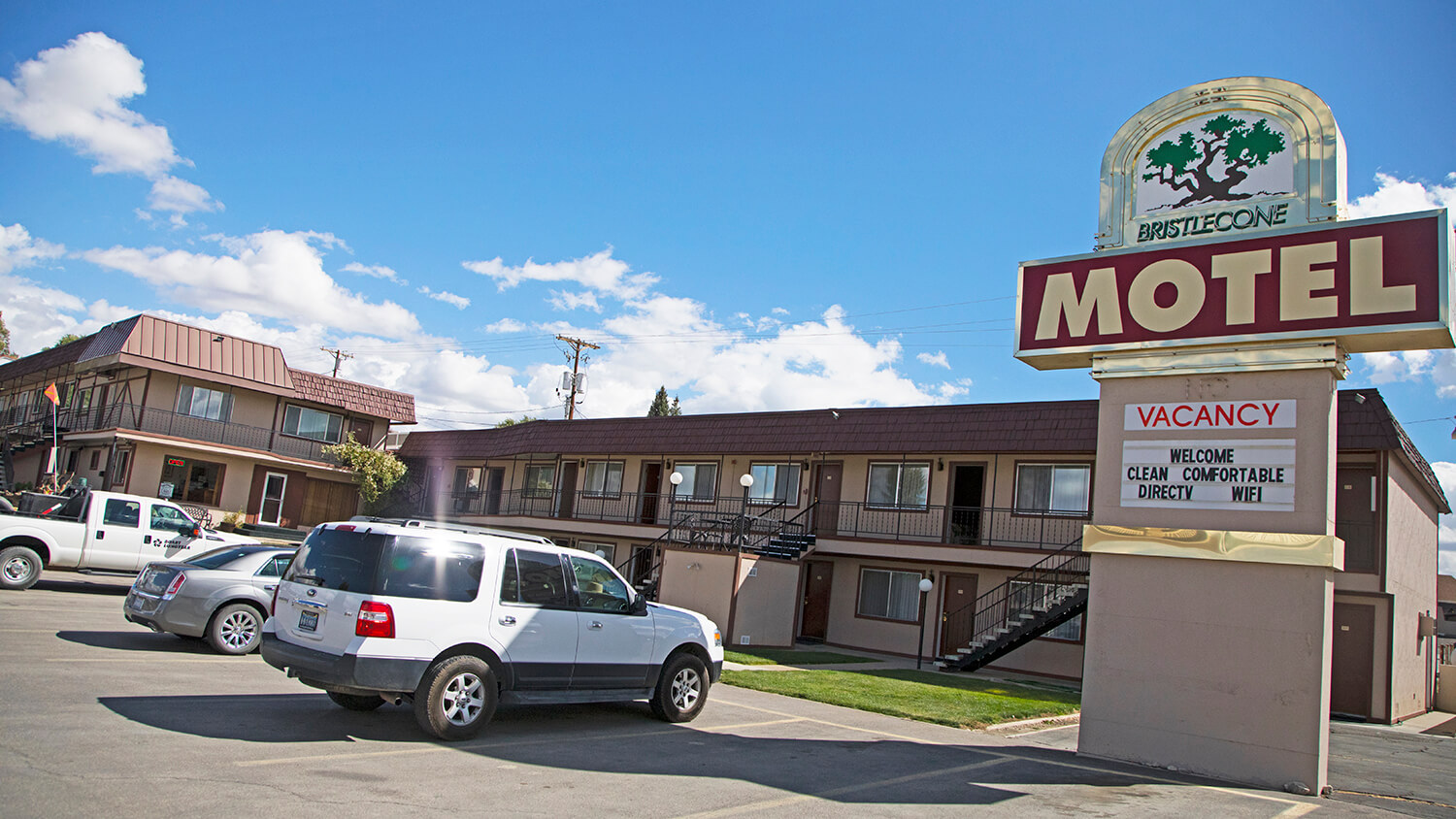 parking lot at the bristlecone motel