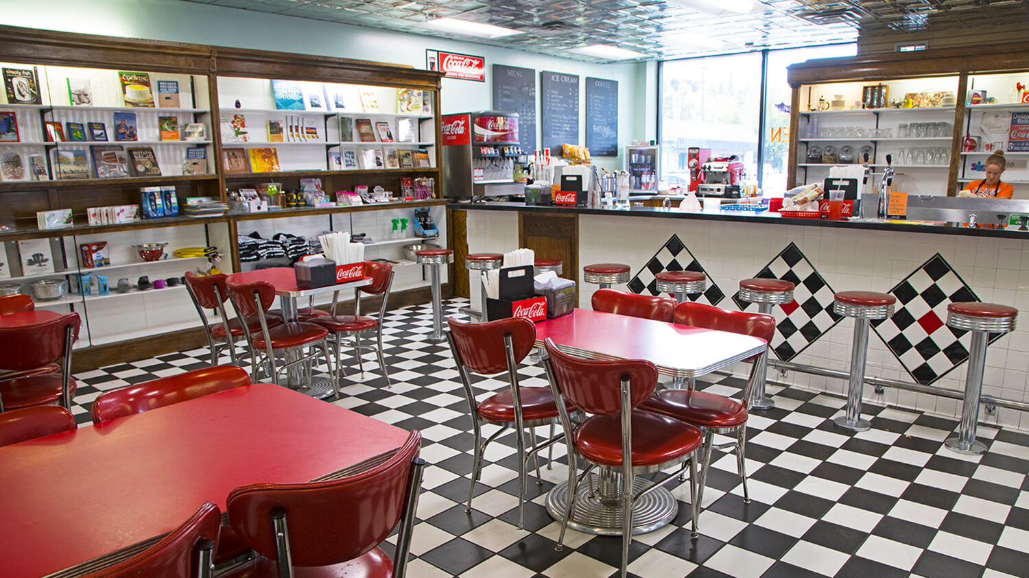 old fashioned dining area with checkered floors