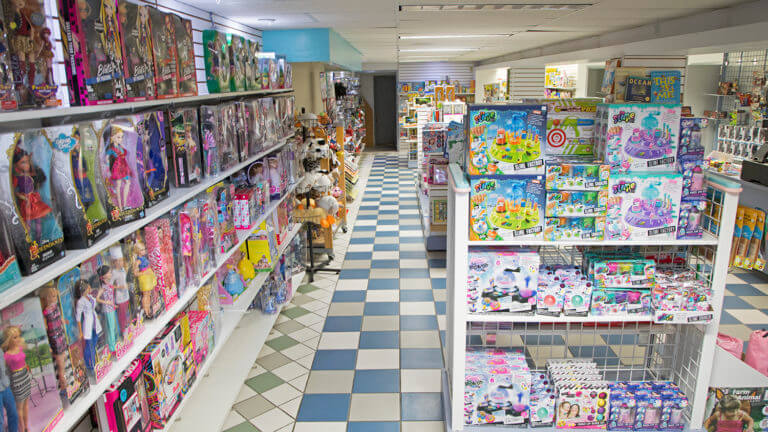 toy store with checkered floors