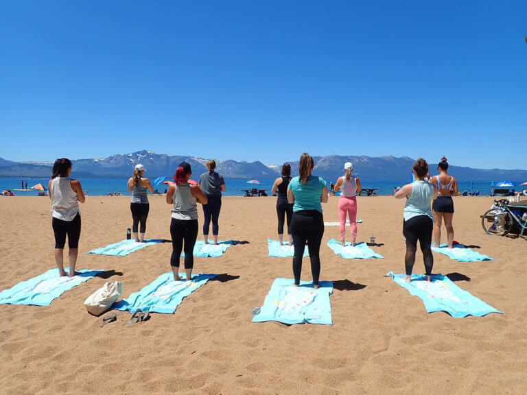 Yoga on Lake tahoe beach