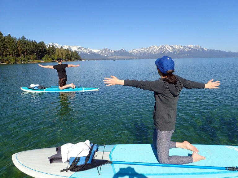 paddle boarding on yoga