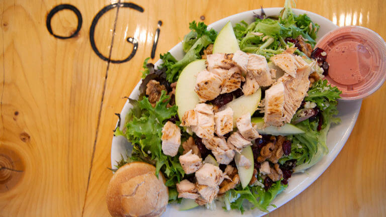 chicken and apple salad at the ogi deli bar and pintxos