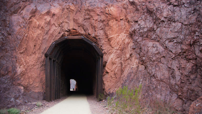 entrance to historic railroad trail tunnel