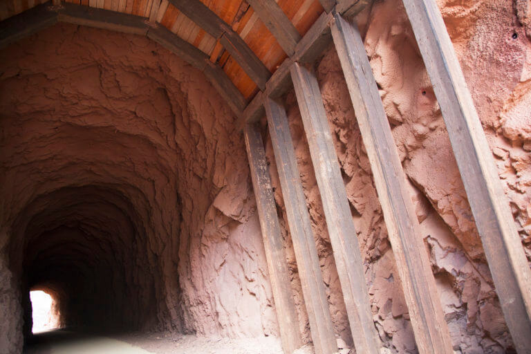 support beams in historic railroad trail tunnel