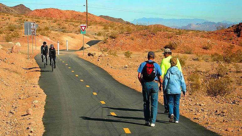 visitors walking on nature discovery trail and rock garden