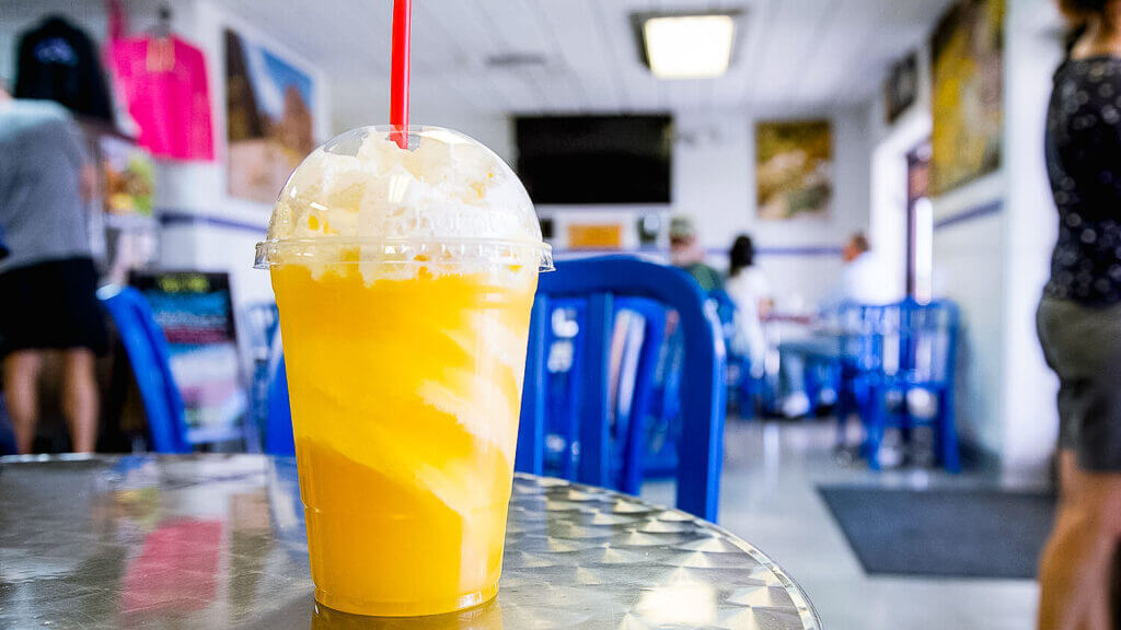 yellow smoothie at chilly jillyz bakery and cafe