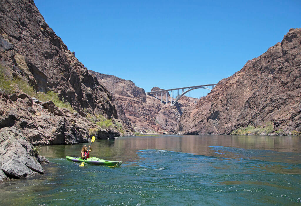 woman kayaking at the black canyon water trail